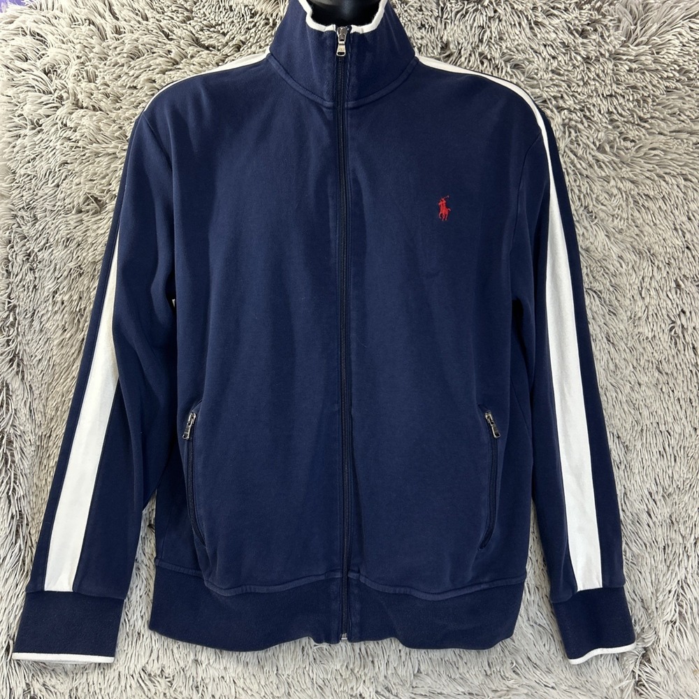 Polo Ralph Lauren Full Zip Track Jacket Navy White Stripe‎ Large Logo Pony